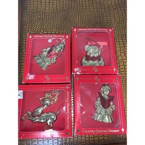 4 Vintage Gloria Duchin 24 K Gold Finish Ornament Lot Reindeer Teddy Bear Choir